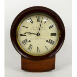 19th Century mahogany two train drop dial clock with white enamel dial, signed W Scott, 15 King
