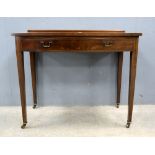 An early 20th century mahogany bow fronted side table with single drawer and a tea trolley. (2).