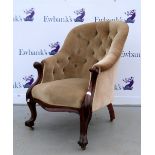 Victorian button back armchair .