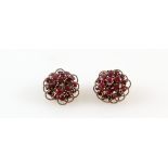 A pair of ruby cluster earrings, mounts testing as 9 ct gold, and a group of costume jewellery and