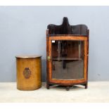 Glazed corner cabinet, a sewing box and a wall shelf .