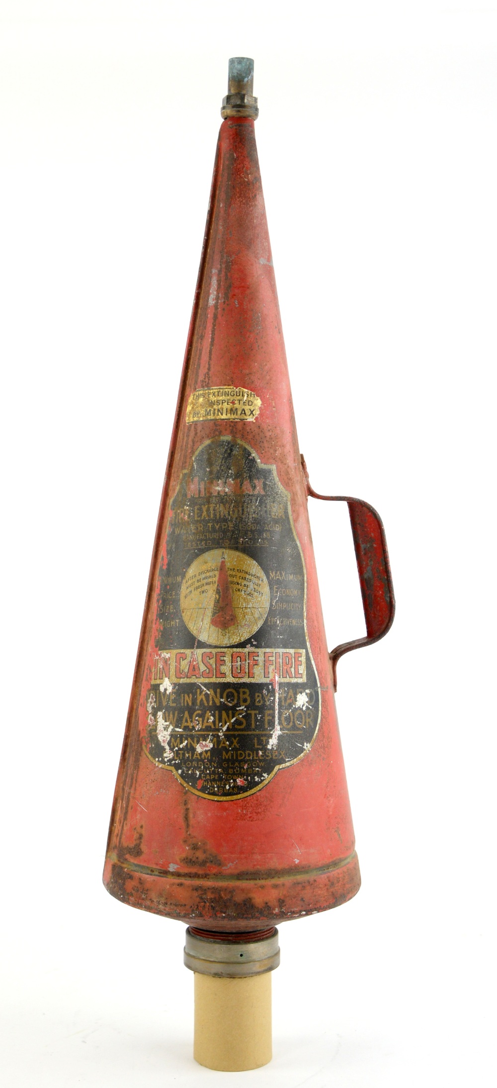 A mid 20th century Minimax conical fire extinguisher..