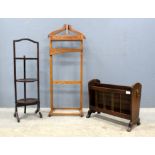 Two gilt wall mirrors, a folding cake stand, a magazine rack and a clothes rack. (5).
