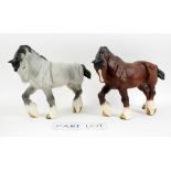 A Royal Worcester Freda Doughty figure 'First Dance' (3629) and four Beswick shire horses. (5).