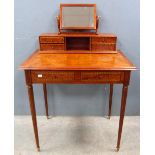 19th century style walnut ladies writing desk , base with two drawers on turned legs .