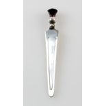 Silver gem-set thistle bookmark, the finial modelled as the purple thistle, 9 cm .