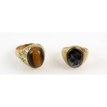 Two signet rings, one vintage hematite intaglio, hallmarked London 1976, ring size Q with oval
