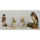 Five Royal Crown Derby bone china figures including peacocks and 'Winter', all boxed. (5).