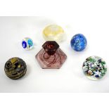 Glass paperweights, signed Siddy Langley, Caithness and others, glass decanters, vases and other