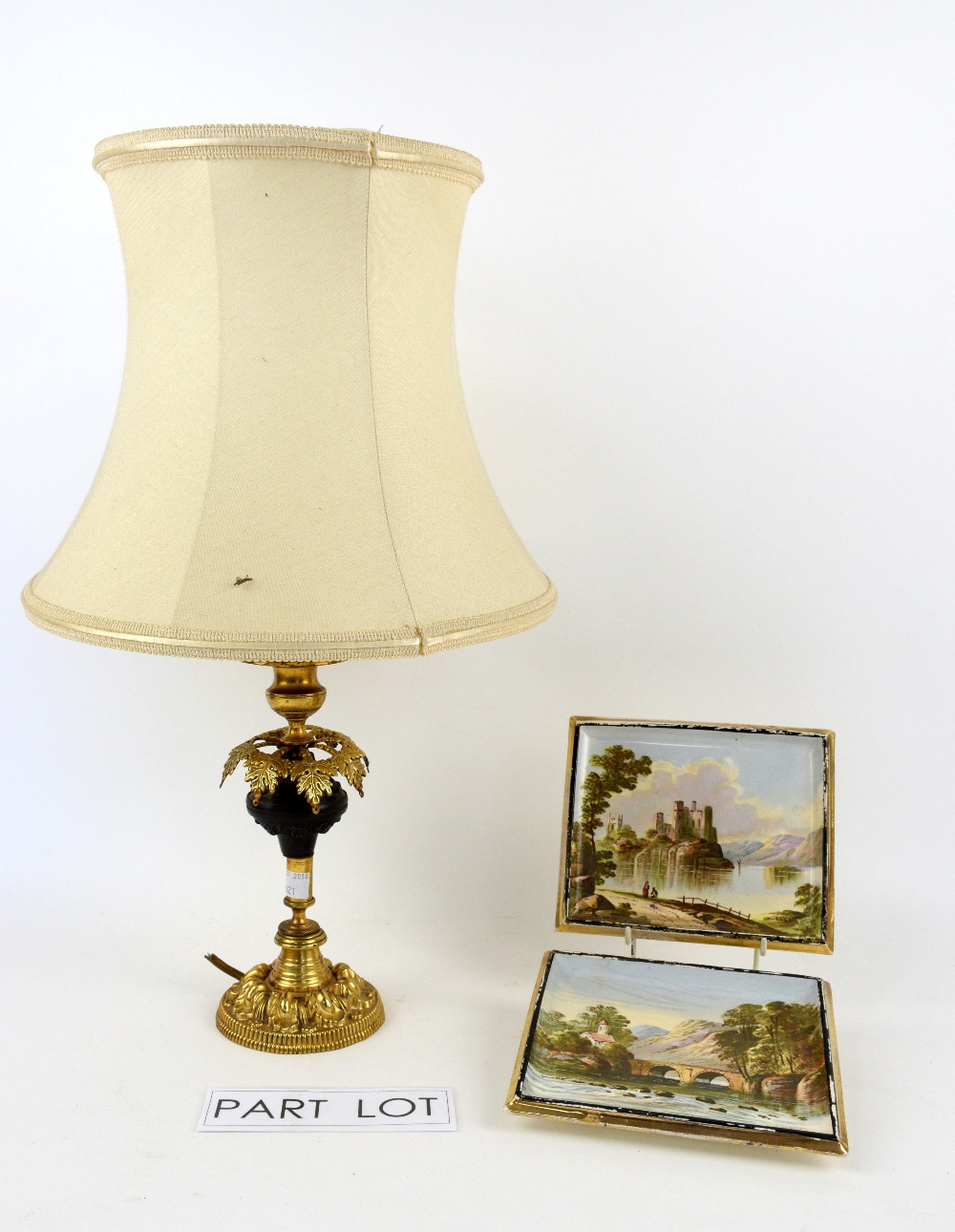 Four painted porcelain plaques and a lamp. - Image 2 of 2