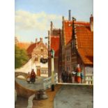 Jan Beekhout (Dutch, b.1937). 'Early Evening In Old Delft'. Oil on board, signed lower right, 39 x