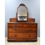 19th Century mahogany dressing chest, top with mirror and four drawers on base with two short