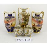 Pair of Noritake desert vases, pair of Noritake jewelled vases, two other Noritake vases and a
