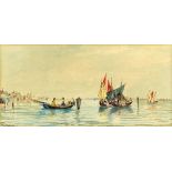 E. Parrini Watercolours, Venetian lagoon views, pair, signed, each 16cm x 31cm .