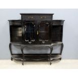 Oak sideboard, oak wall shelf and a ebonized display cabinet .