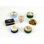 Seven enamel boxes to include Crummles and Worcestershire. (7).