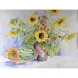 Watercolour sunflowers and squash, signed and dated lower left 'Cordes 97' and a Pastel and pencil