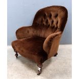 Mahogany framed button back armchair..