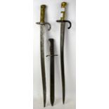 19th century sword/bayonet with brass handle, 69cm and two others