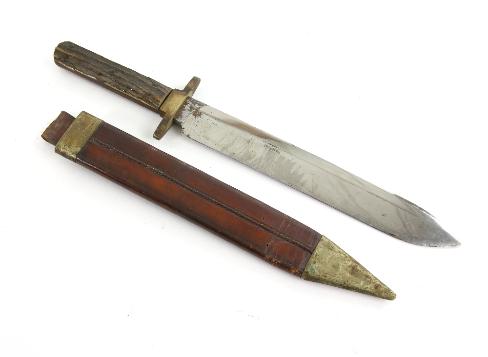 Joseph Rodgers & Sons, Sheffield England stag handled spear point dagger in leather scabbard, the