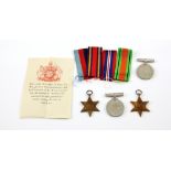 WWII medal trio, with box and ribbons, with another 1939-1945 Star