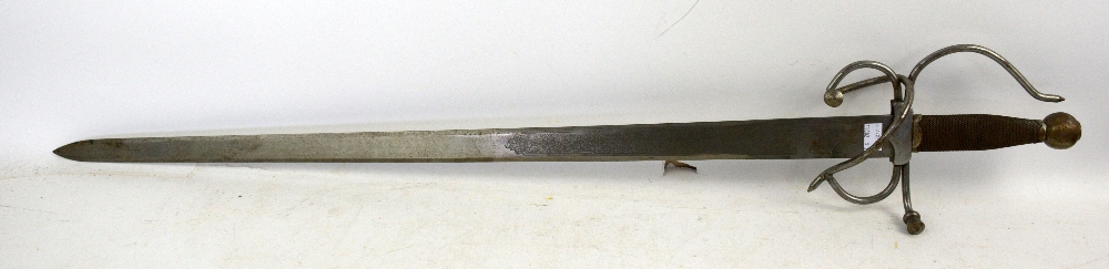 Reproduction ceremonial sword, with engraved blade and elaborate hand-guard, 102 cm long