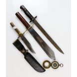 Indian Pattern No 1 MK II Bayonet with unfullered blade, RFI 42, antler handled drop point Bowie