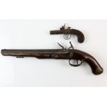 19th century troopers flintlock pistol, and a lady's muff pistol,