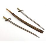 Two early 19th century French bayonets and a sword in bamboo sheath, (3),