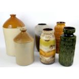 Four large mid century West German pottery vases and two large stoneware jars. (6)