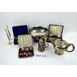 Small selection of silver plate including a three piece tea set