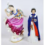 Two Doulton figurines of Elizabeth II and Columbine