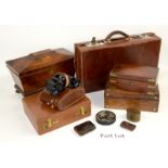 A pair Denhill 8x25 binoculars in leather case, a leather suitcase and other miscellanea and treen