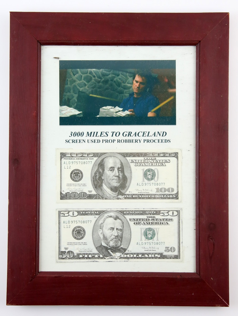 3000 Miles to Graceland (2001) - Screen used robbery currency proceeds from the movie starring