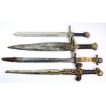 Hercules / Xena - Four production used battle swords, longest 90cm. .