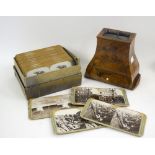 19th century walnut stereoscope viewer and set of Great War slides