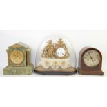 Three clocks including an onyx mantle clock. (3)