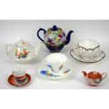 Collection of decorative teapots, tea cups and saucers by Shelley, Paragon and others