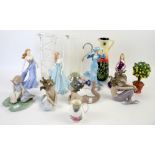 Collection of Lladro, Coalport and other porcelain figures, glass and decorative items