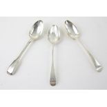 Victorian silver fiddle and thread pattern tablespoon, by Chawner & Co., London, 1861, and two