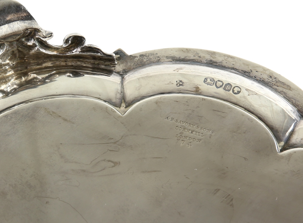 Victorian silver salver of lobed form with engraved decoration on three scroll feet, by Edward and - Image 5 of 6
