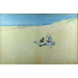 Nelson Dawson, beach scene with child and dog, signed and dated 87, 45cm x 70cm . Overall