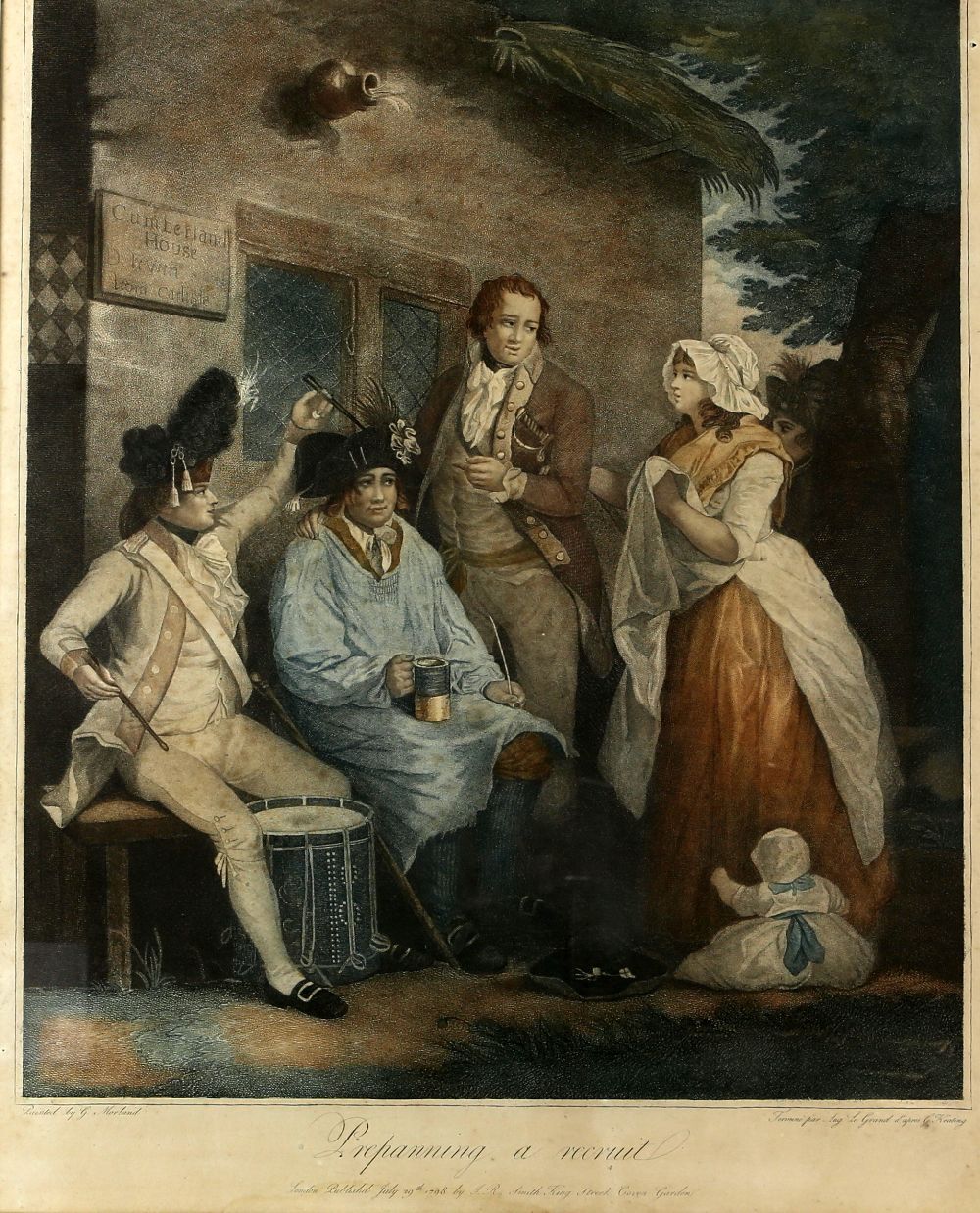 After George Morland (1763-1804), 'Preparing a Recruit' and 'Recruit Deserted', pair of coloured - Image 2 of 16