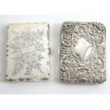 Victorian silver card case, the shaped rectangular aide-memoire chased with flowers, by Hilliard &