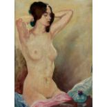 English School, 20th century, nude portrait of a young woman, kneeling with her hands behind her