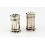 George V pair of silver pepperettes, in the form of dust bins, one by Levi & Salaman, Birmingham