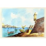 C. Galea, 20th century, 'Grand harbour, Malta', signed, watercolour, 17cm x 25cm,.