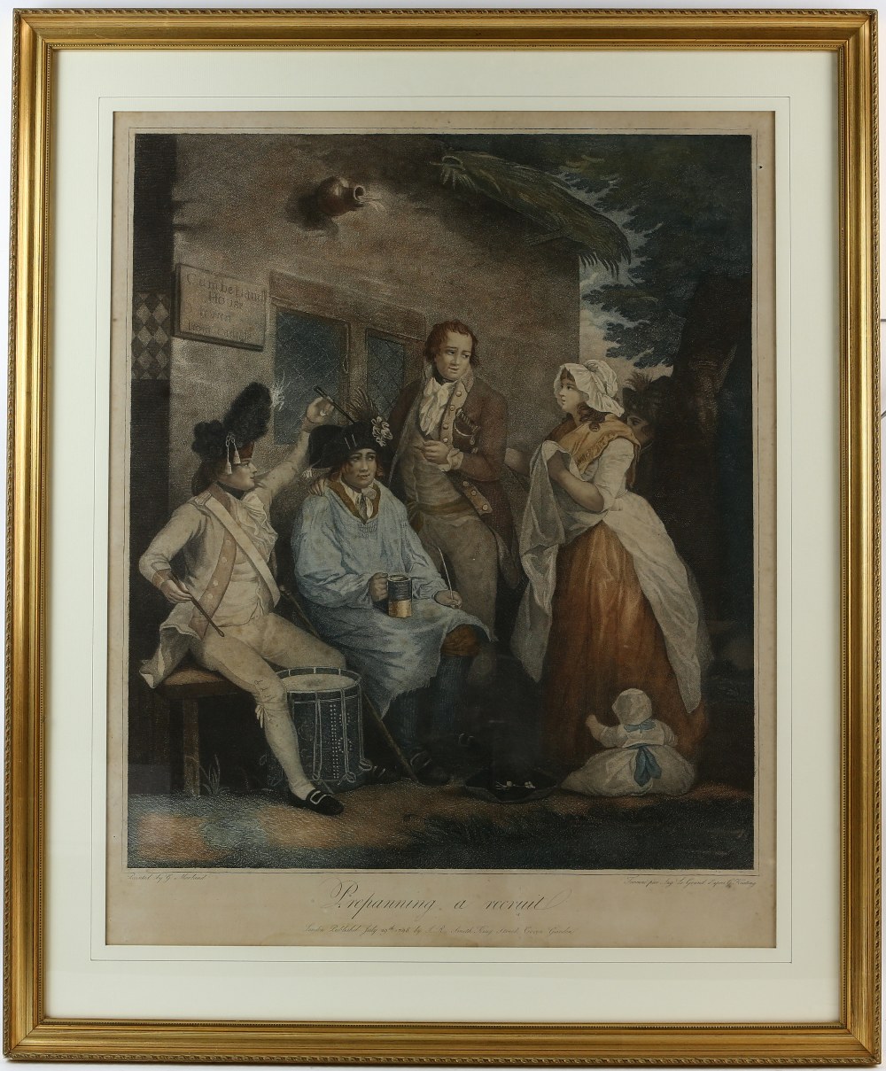 After George Morland (1763-1804), 'Preparing a Recruit' and 'Recruit Deserted', pair of coloured - Image 3 of 16