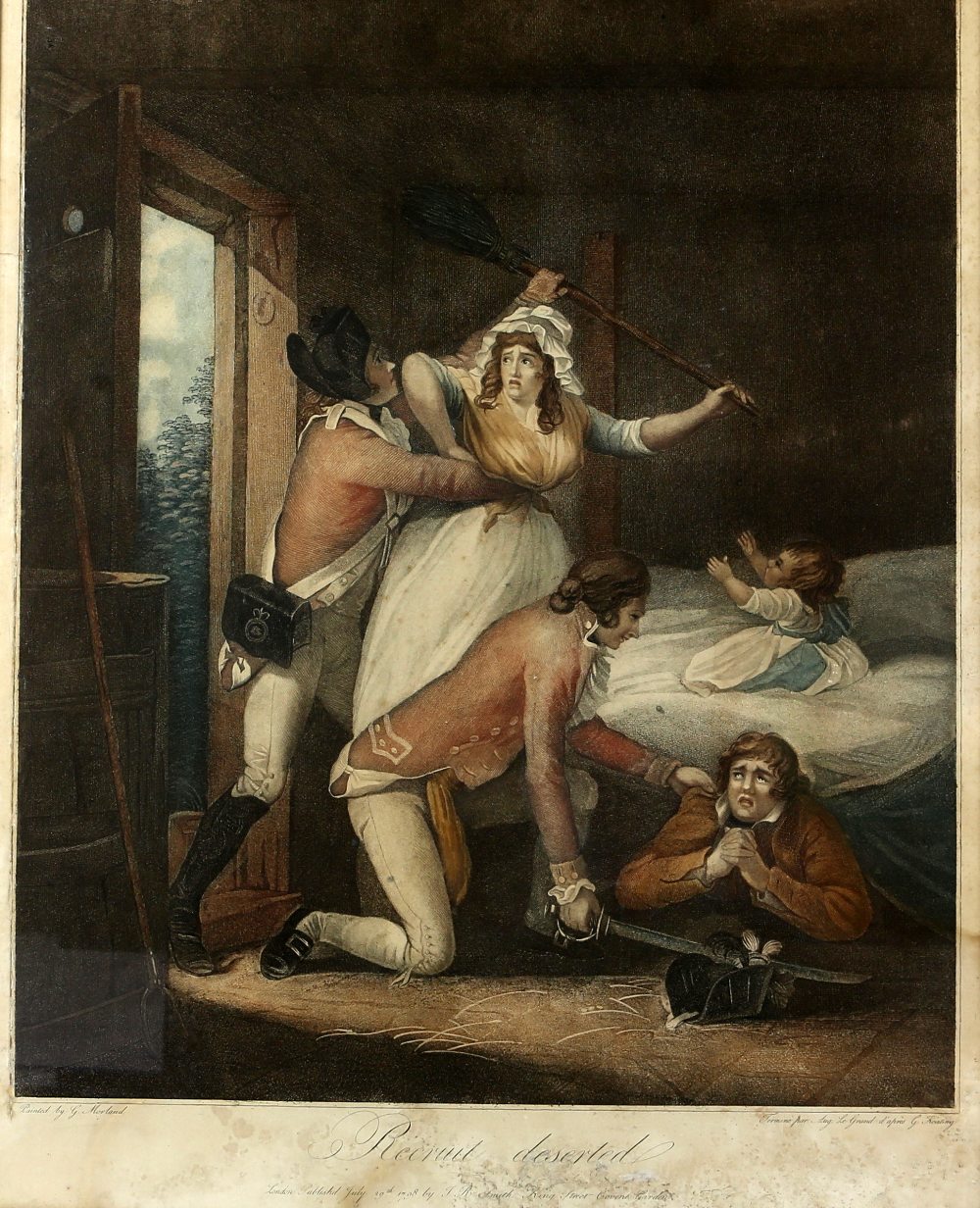 After George Morland (1763-1804), 'Preparing a Recruit' and 'Recruit Deserted', pair of coloured - Image 6 of 16