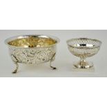 George III Scottish silver sugar bowl, chased with scrolls and with shell capped feet, 12.5 cm